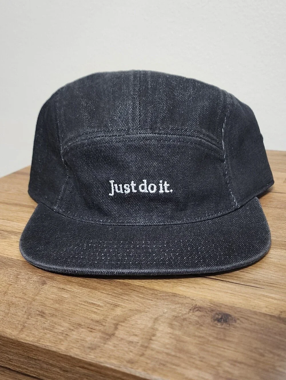 Nike Just Do It Black Washed Denim Unstructured 5 Panel Cap M/L IB2345 010